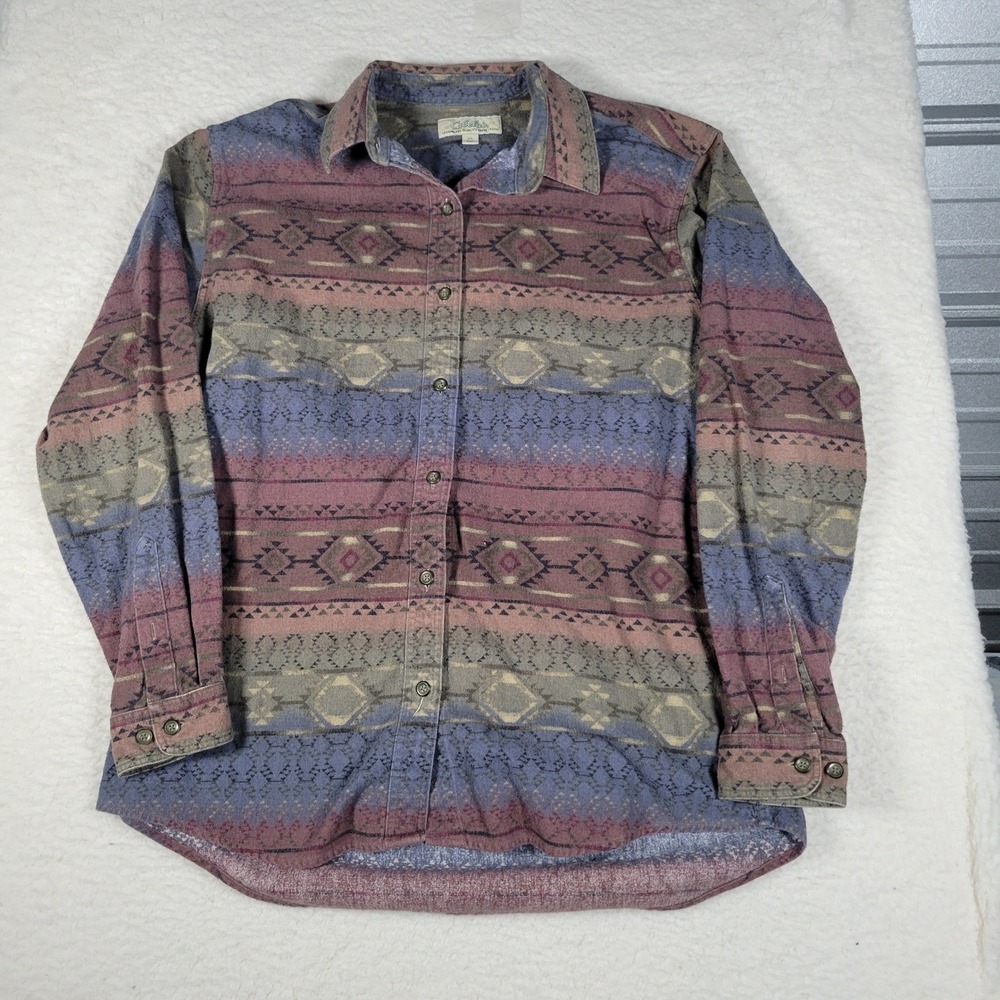 Cabela's Button Down Shirt Womens XL Purple Blue Southwestern Geometric Cotton